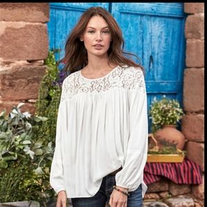 Sundance Mystic Moonrise White Lace Peasant Boho Pleated Top Sz XS